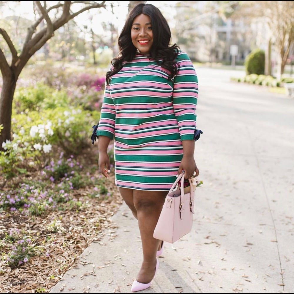 Draper James for ELOQUII Striped Tie Sleeve Dress